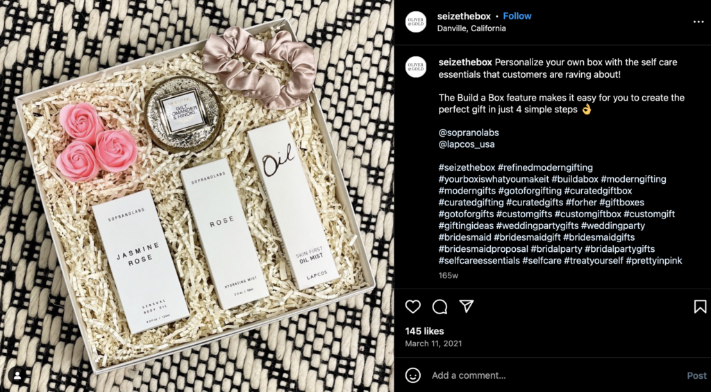 Seize The Box Refined Modern Gifting  Instagram post - image and caption completed by me